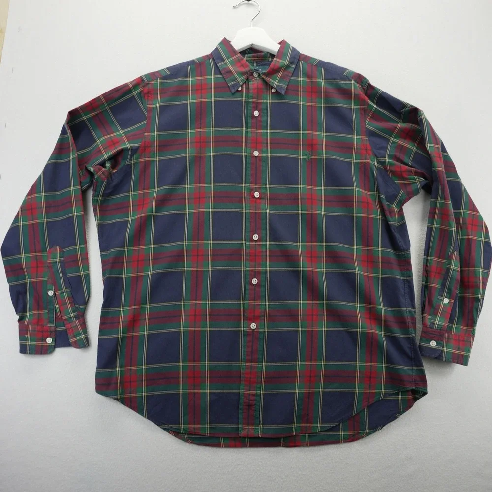 Polo Ralph Lauren Mens Classic Fit Plaid Button Down Shirt‎ Large Navy Green Red
